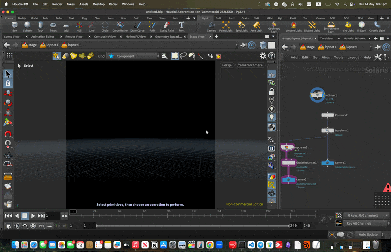 Gaussian splat scene rendered natively inside Houdini Solaris via houdini_usd_gsplat